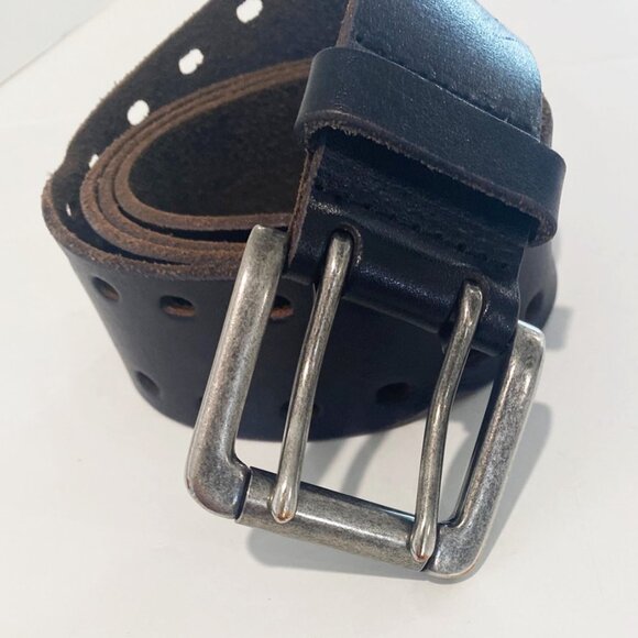 Lucky Brand Mens Full Grain Leather Belt Black 1.5" Wide Perforated 34 - Picture 1 of 8